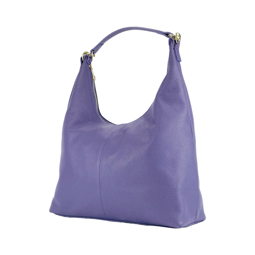 RB1017Y | Soft women's shoulder bag with removable shoulder strap. Attachments with shiny gold metal snap hooks - Purple color -4