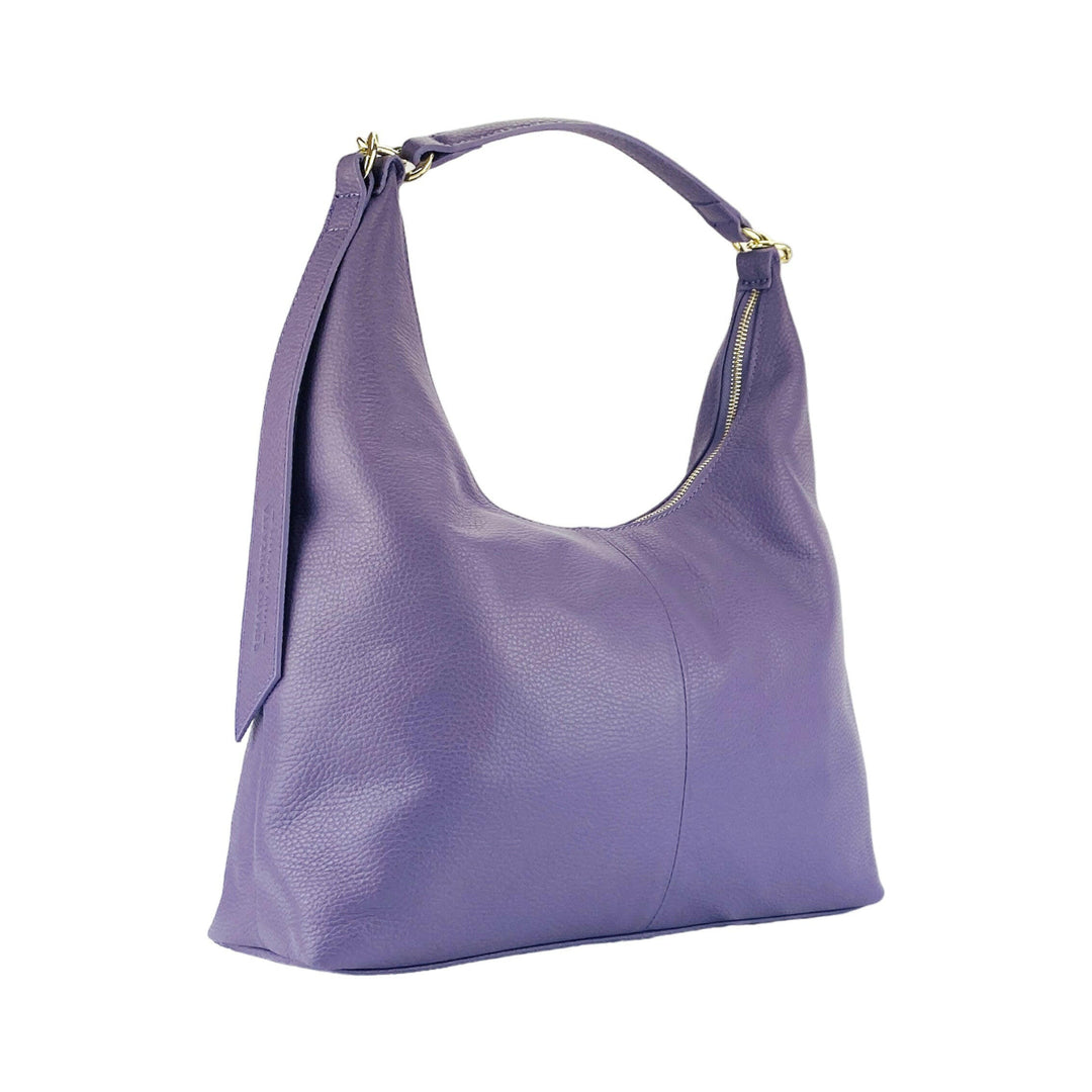 RB1017Y | Soft women's shoulder bag with removable shoulder strap. Attachments with shiny gold metal snap hooks - Purple color -5