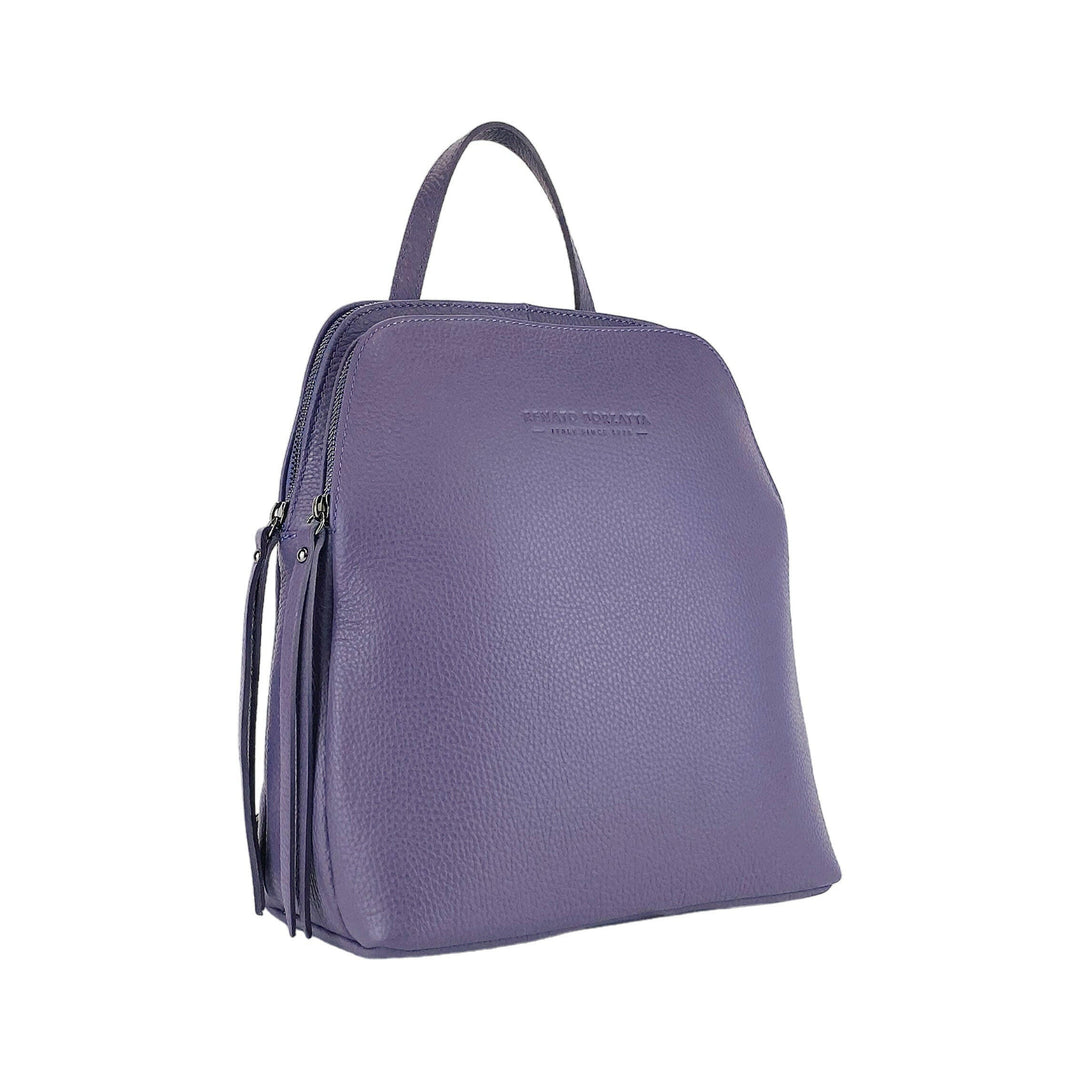 RB1018Y | Genuine Leather Double Compartment Women's Backpack with adjustable shoulder straps. Gunmetal metal accessories - Purple color -0