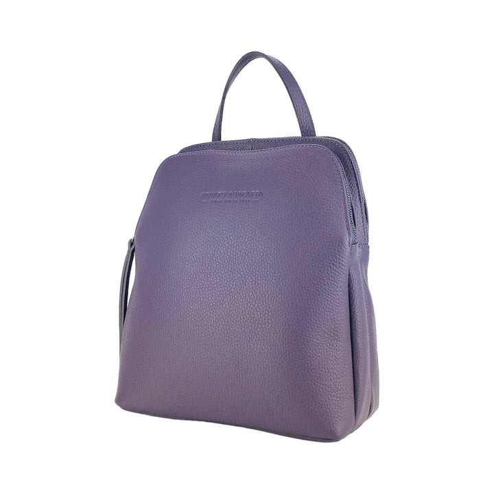 RB1018Y | Genuine Leather Double Compartment Women's Backpack with adjustable shoulder straps. Gunmetal metal accessories - Purple color -1