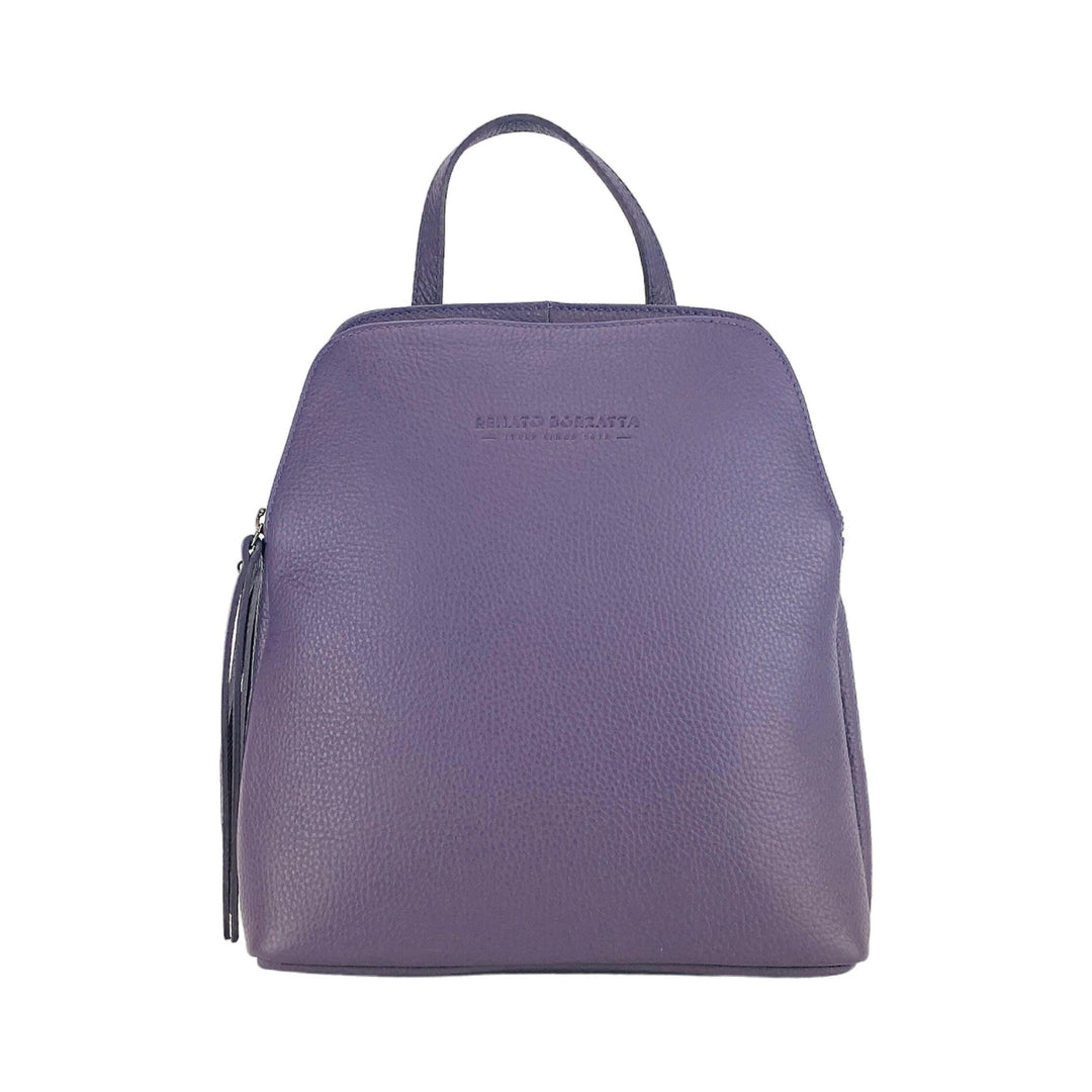 RB1018Y | Genuine Leather Double Compartment Women's Backpack with adjustable shoulder straps. Gunmetal metal accessories - Purple color -2