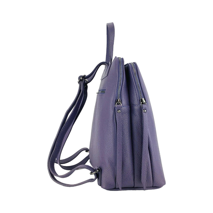 RB1018Y | Genuine Leather Double Compartment Women's Backpack with adjustable shoulder straps. Gunmetal metal accessories - Purple color -3