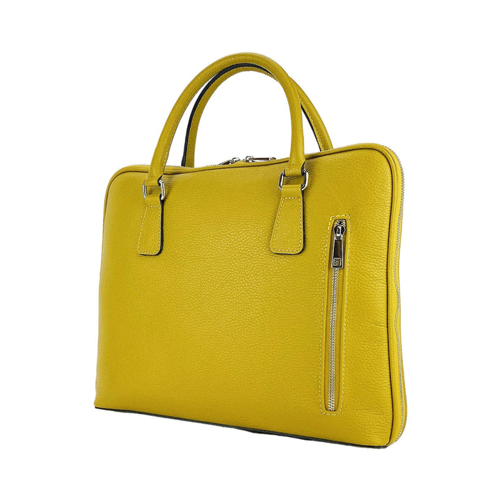 RB1019AR | Unisex Business Briefcase with removable shoulder strap. Attachments with shiny nickel metal snap hooks - Mustard color-0