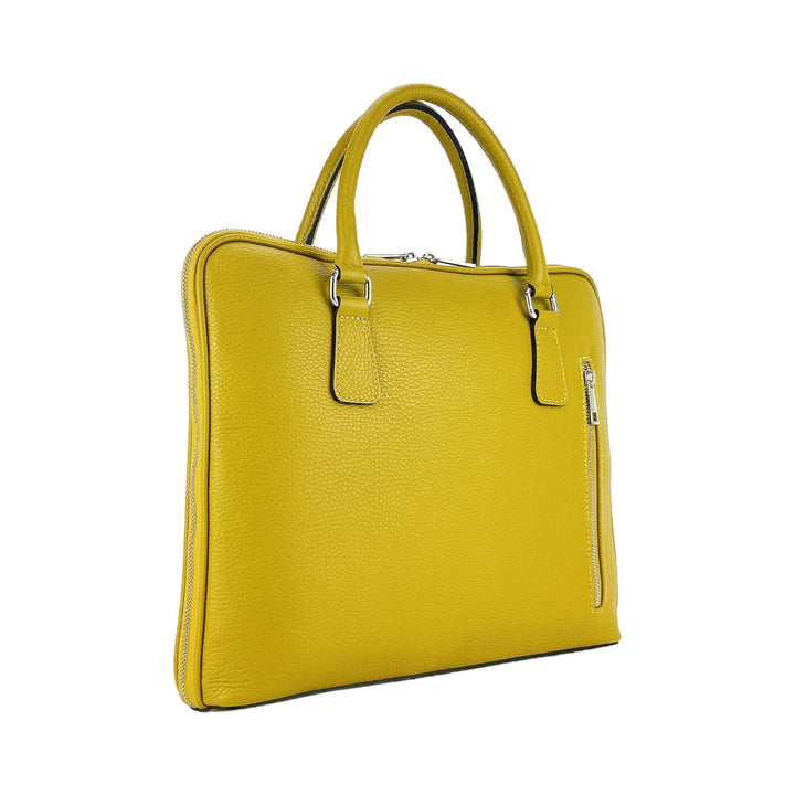 RB1019AR | Unisex Business Briefcase with removable shoulder strap. Attachments with shiny nickel metal snap hooks - Mustard color-1