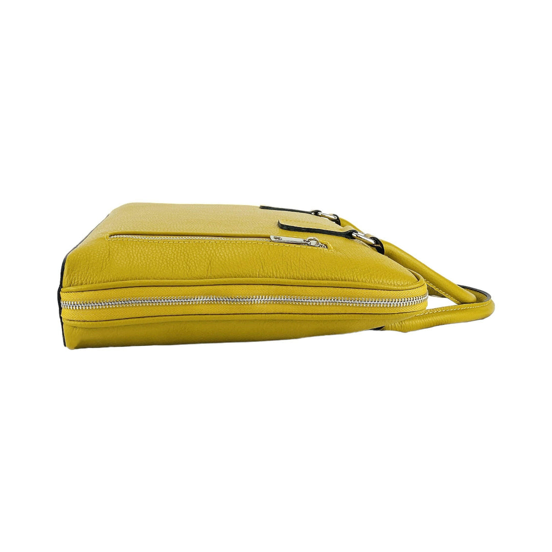 RB1019AR | Unisex Business Briefcase with removable shoulder strap. Attachments with shiny nickel metal snap hooks - Mustard color-2