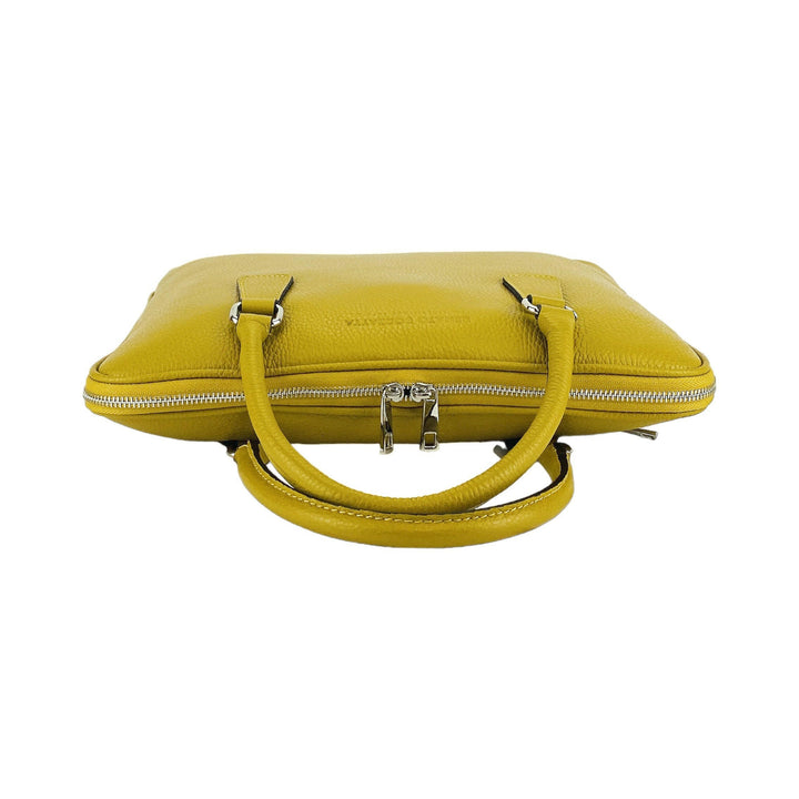 RB1019AR | Unisex Business Briefcase with removable shoulder strap. Attachments with shiny nickel metal snap hooks - Mustard color-3