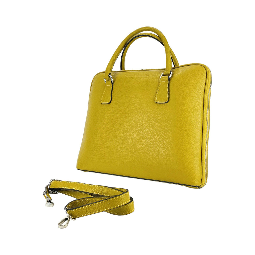 RB1019AR | Unisex Business Briefcase with removable shoulder strap. Attachments with shiny nickel metal snap hooks - Mustard color-4