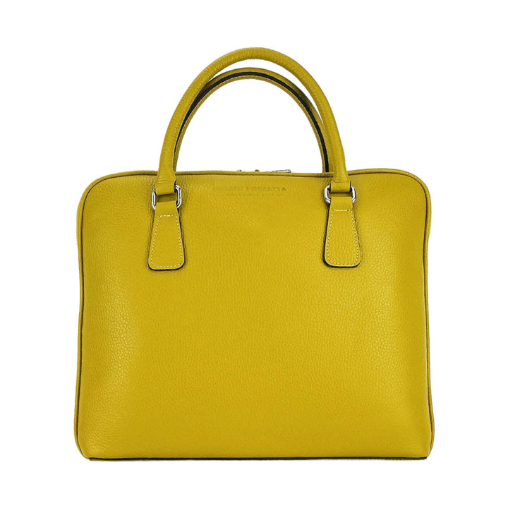 RB1019AR | Unisex Business Briefcase with removable shoulder strap. Attachments with shiny nickel metal snap hooks - Mustard color-5