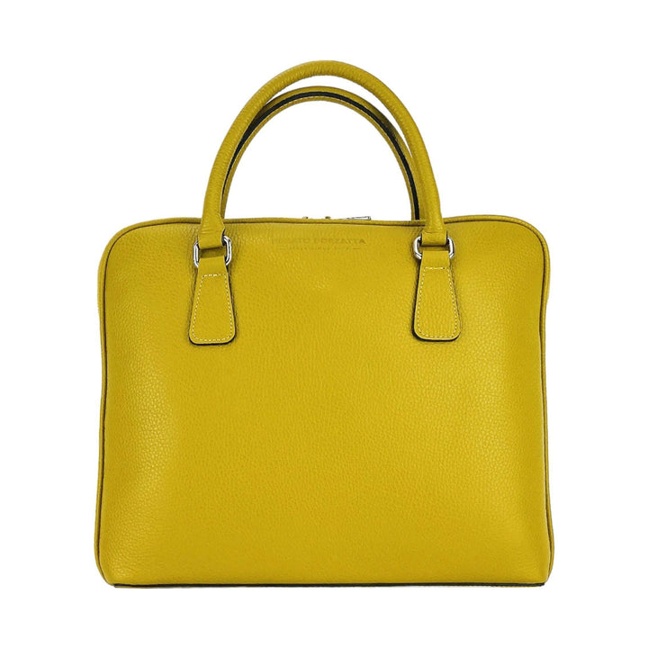 RB1019AR | Unisex Business Briefcase with removable shoulder strap. Attachments with shiny nickel metal snap hooks - Mustard color-Shangri-La Fashion