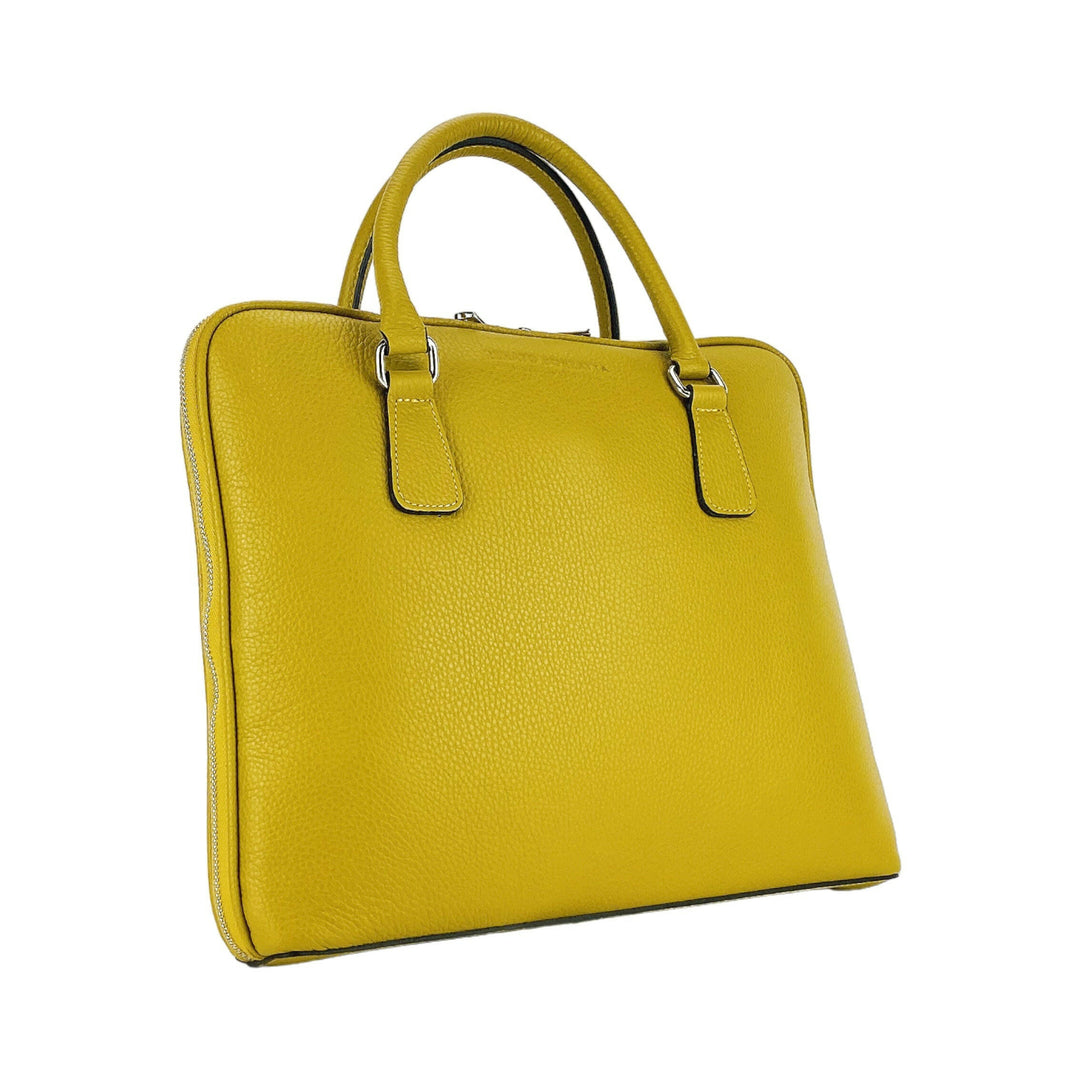 RB1019AR | Unisex Business Briefcase with removable shoulder strap. Attachments with shiny nickel metal snap hooks - Mustard color-6