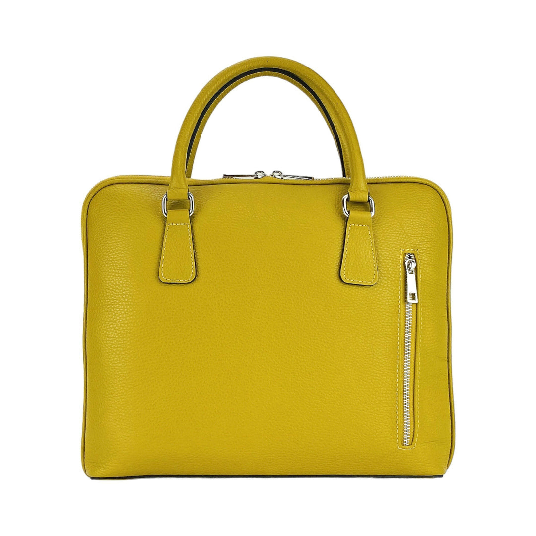 RB1019AR | Unisex Business Briefcase with removable shoulder strap. Attachments with shiny nickel metal snap hooks - Mustard color-7