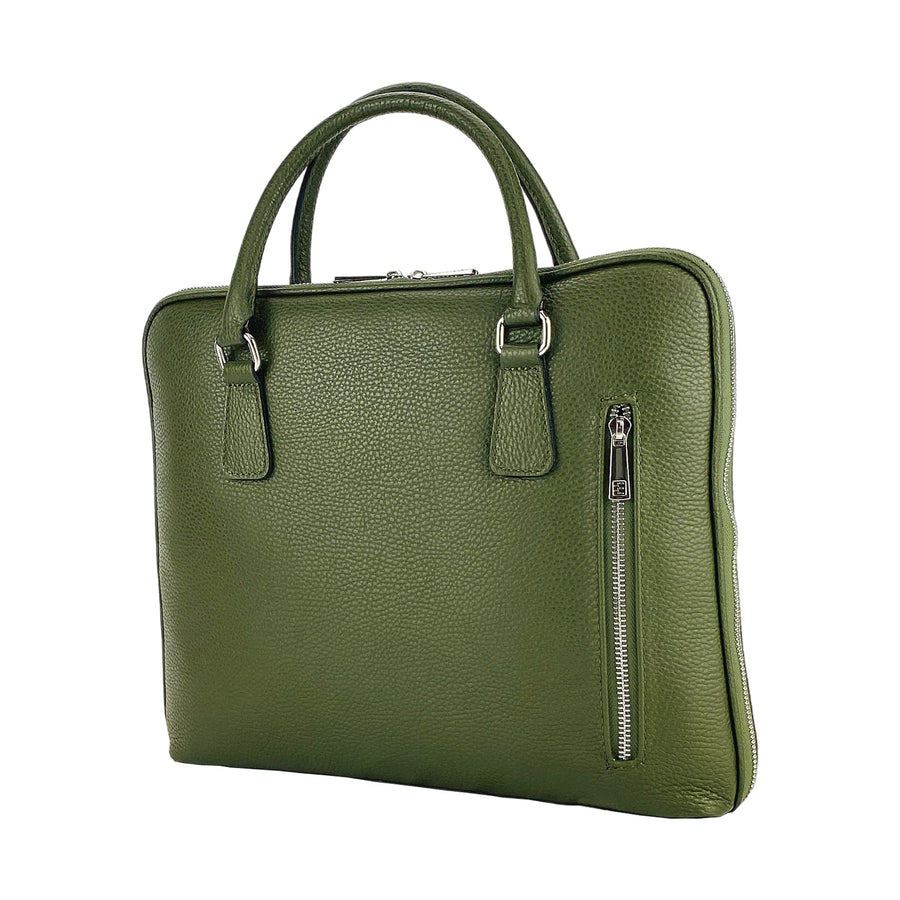 RB1019E | Unisex Business Briefcase  with removable shoulder strap. Attachments with shiny nickel metal snap hooks - Green color-0