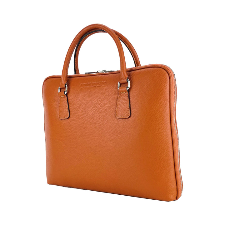 RB1019L | Unisex Business Briefcase with removable shoulder strap. Attachments with shiny nickel metal snap hooks - Orange color -1