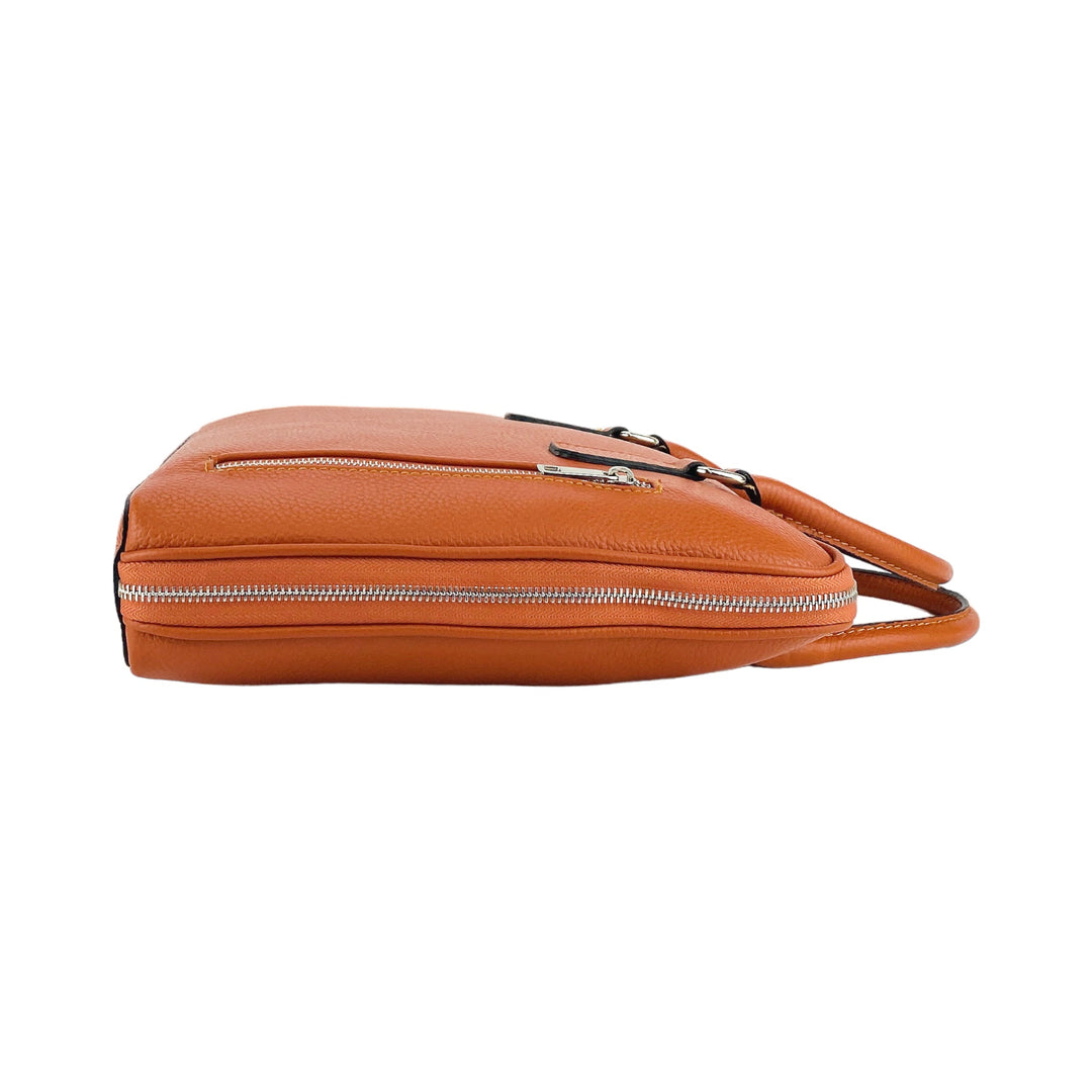 RB1019L | Unisex Business Briefcase with removable shoulder strap. Attachments with shiny nickel metal snap hooks - Orange color -2