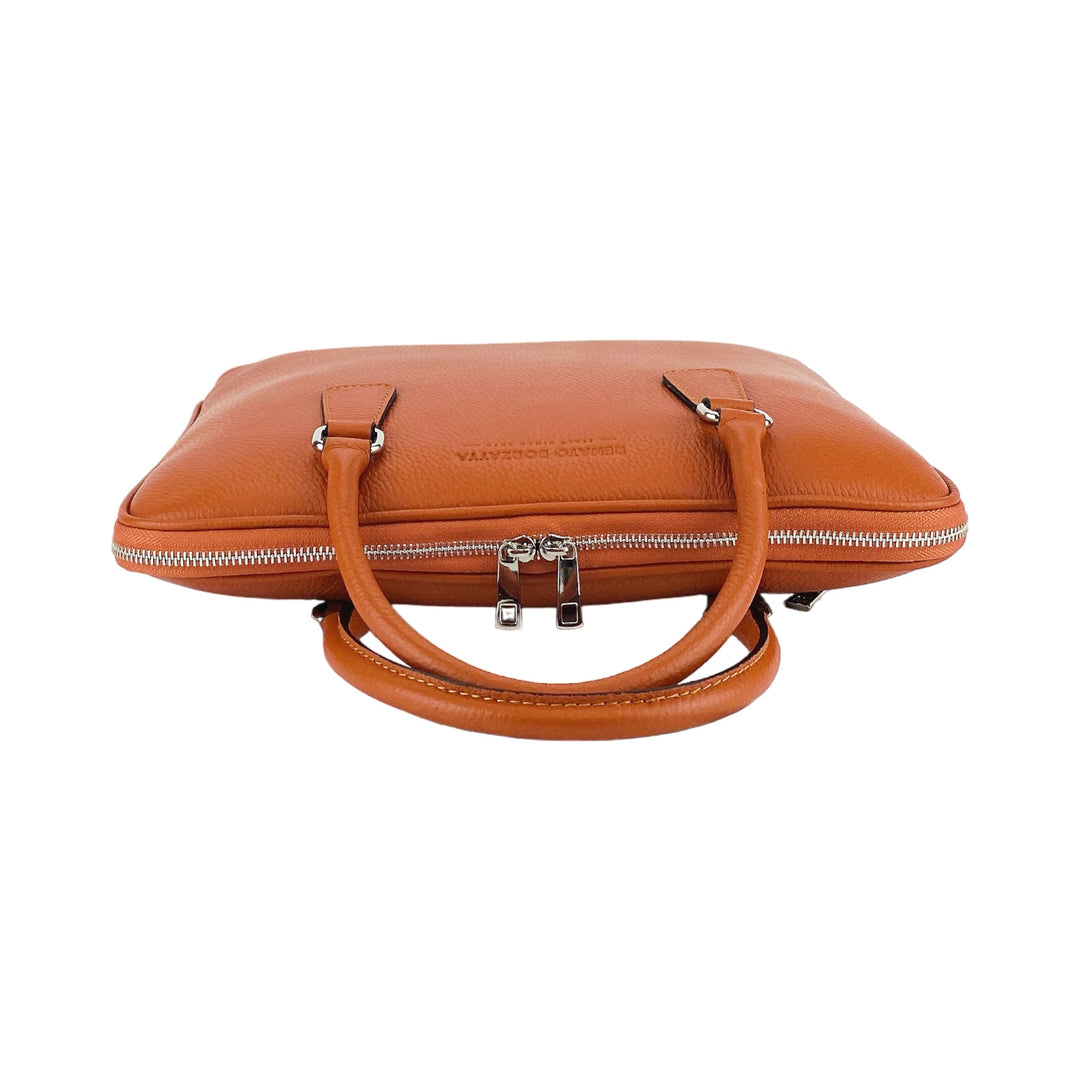 RB1019L | Unisex Business Briefcase with removable shoulder strap. Attachments with shiny nickel metal snap hooks - Orange color -3