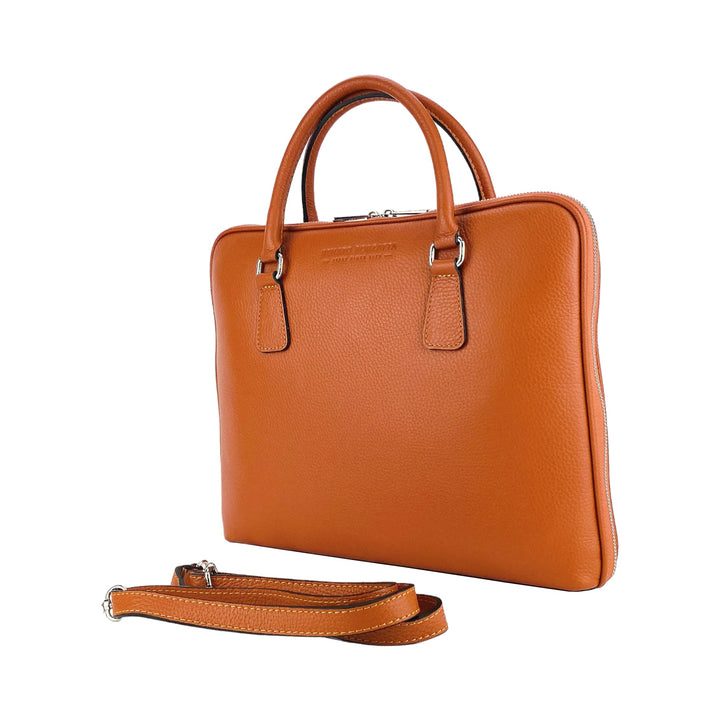 RB1019L | Unisex Business Briefcase with removable shoulder strap. Attachments with shiny nickel metal snap hooks - Orange color -4