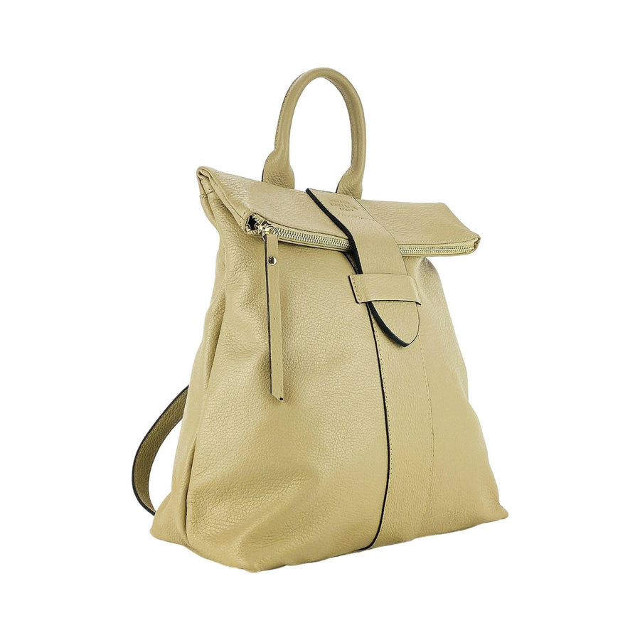 RB1021AL | Soft women's backpack with adjustable shoulder straps. Zipper and accessories in shiny gold metal - Beige color -0