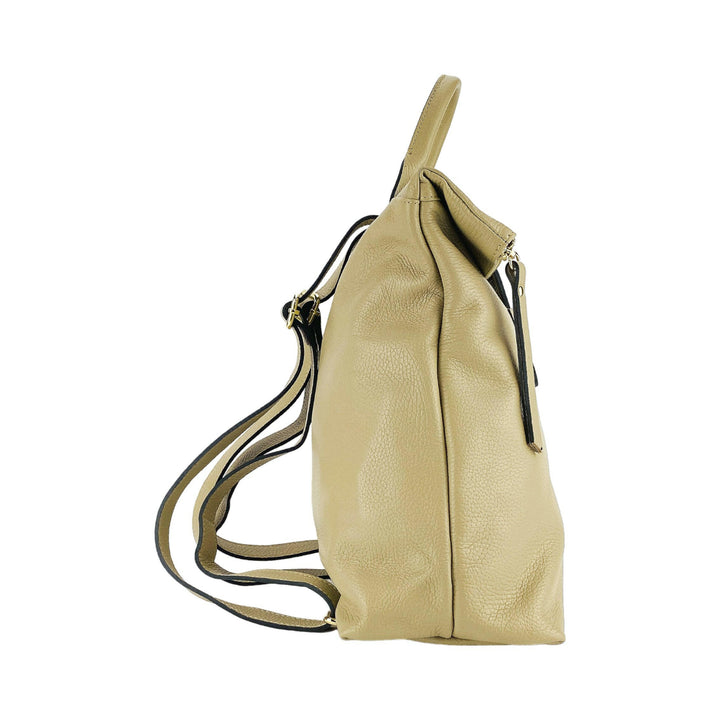 RB1021AL | Soft women's backpack with adjustable shoulder straps. Zipper and accessories in shiny gold metal - Beige color -3