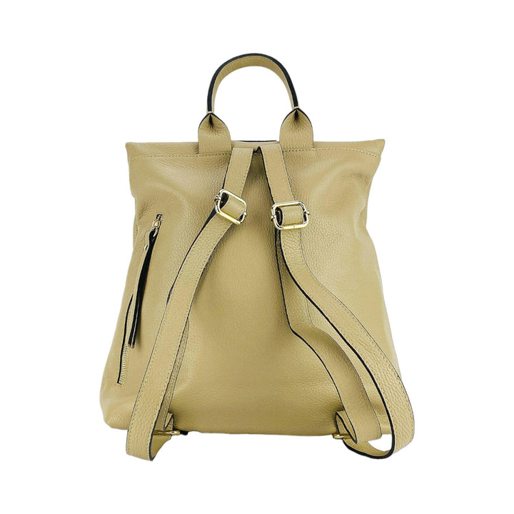 RB1021AL | Soft women's backpack with adjustable shoulder straps. Zipper and accessories in shiny gold metal - Beige color -4