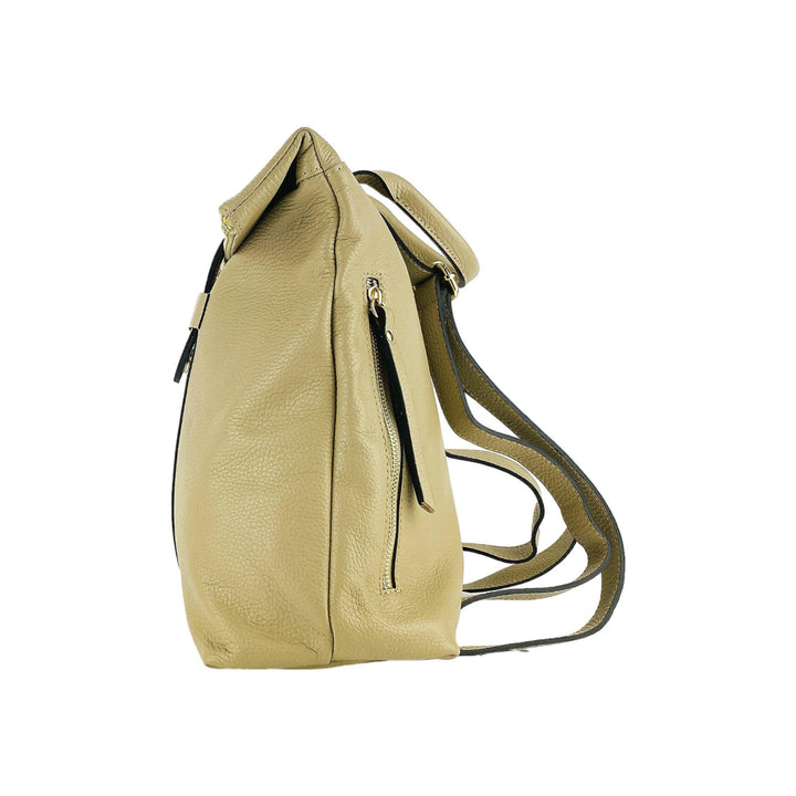 RB1021AL | Soft women's backpack with adjustable shoulder straps. Zipper and accessories in shiny gold metal - Beige color -5