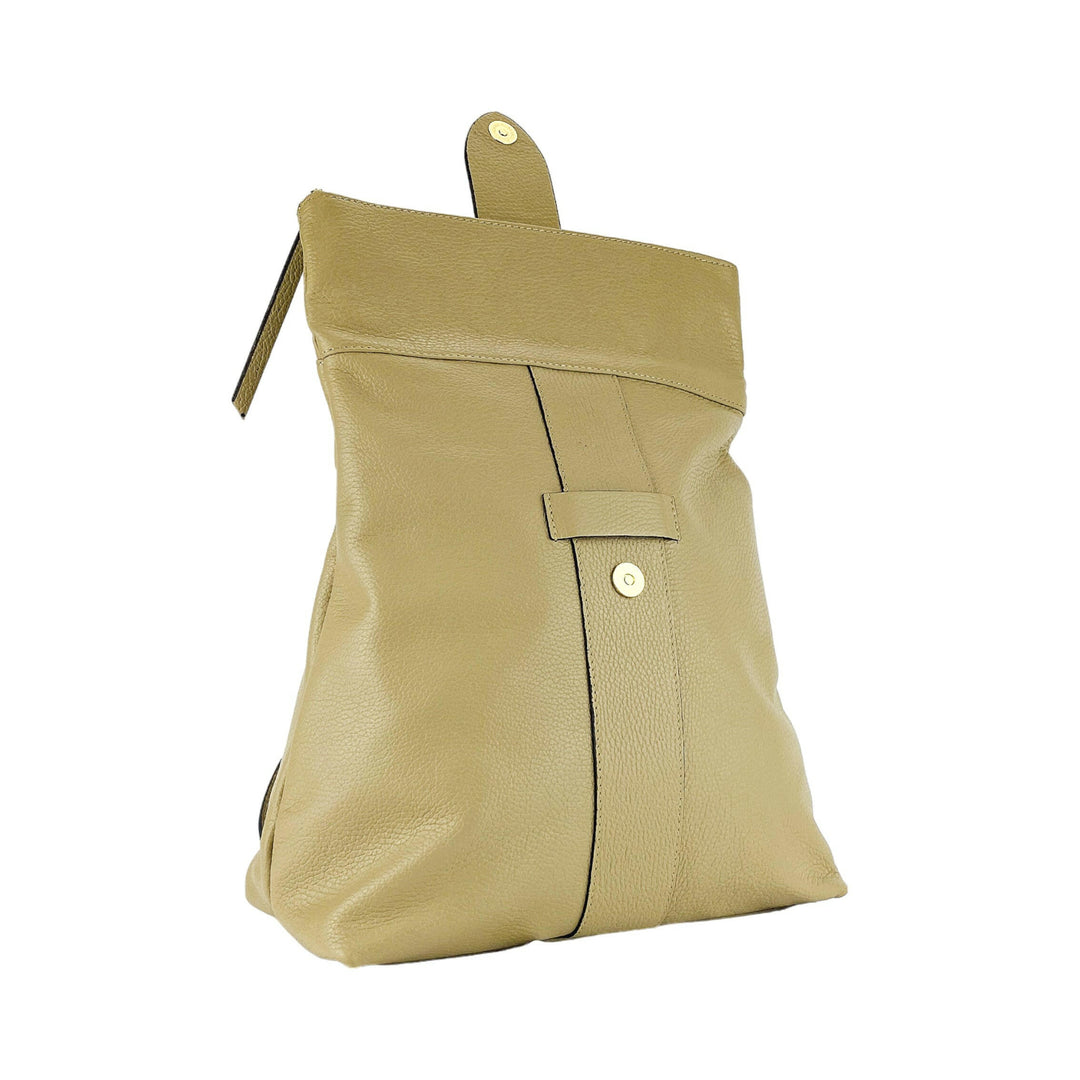 RB1021AL | Soft women's backpack with adjustable shoulder straps. Zipper and accessories in shiny gold metal - Beige color -6