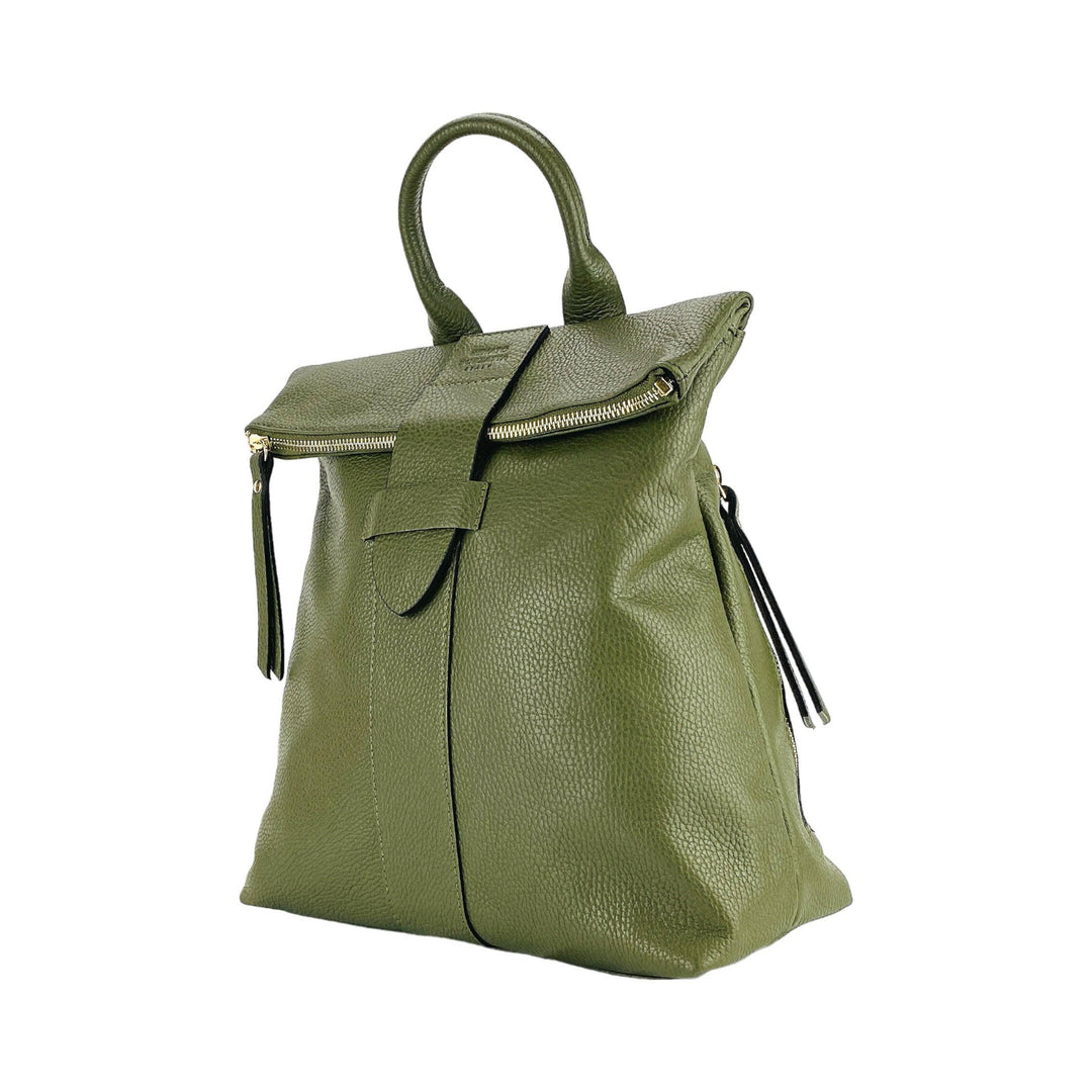 RB1021E | Soft women's backpack  with adjustable shoulder straps. Zipper and accessories in shiny gold metal - Green color-1