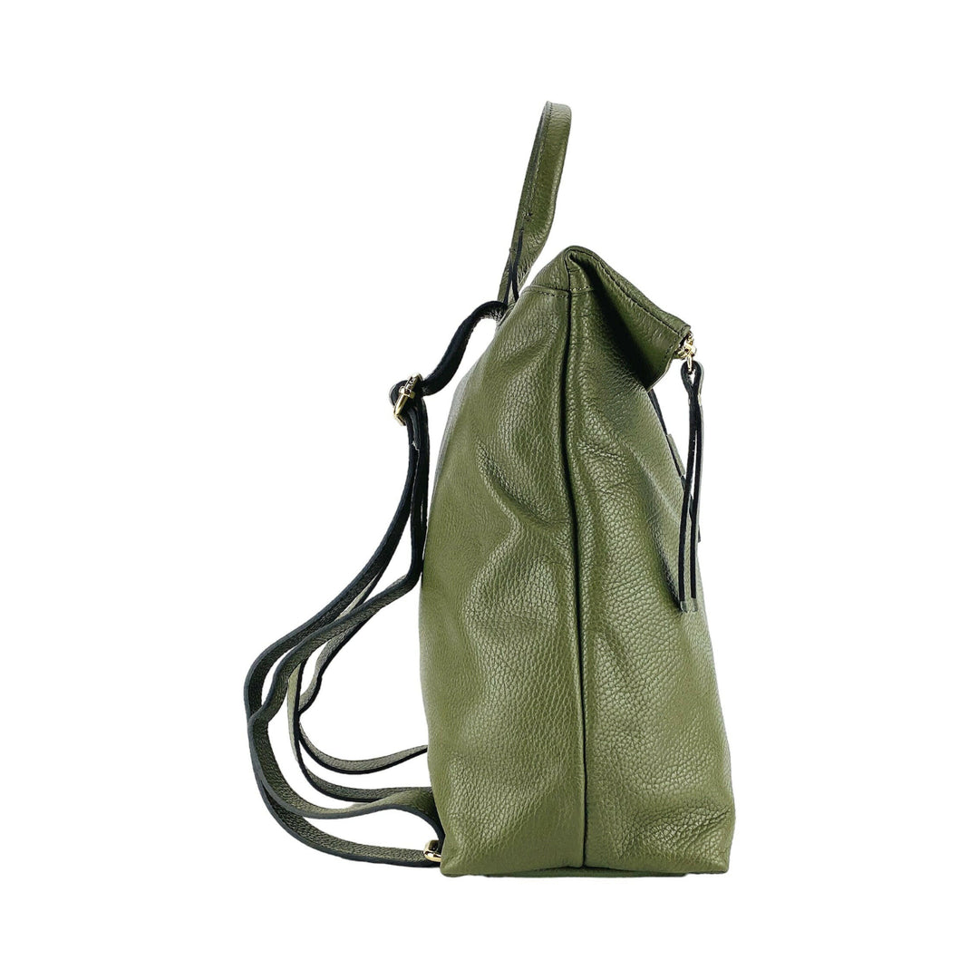 RB1021E | Soft women's backpack  with adjustable shoulder straps. Zipper and accessories in shiny gold metal - Green color-3