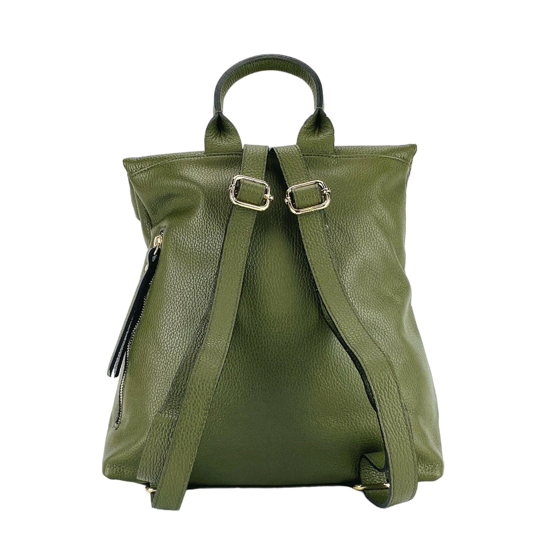 RB1021E | Soft women's backpack  with adjustable shoulder straps. Zipper and accessories in shiny gold metal - Green color-4