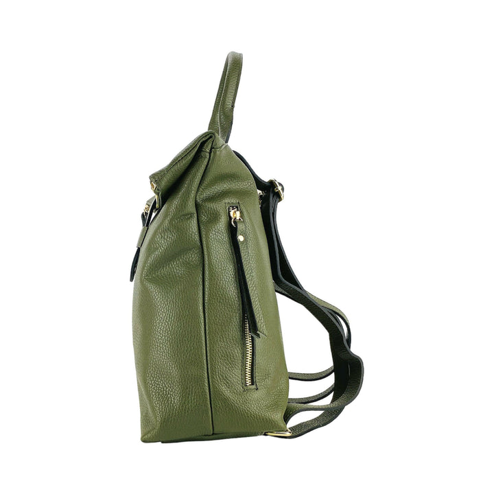 RB1021E | Soft women's backpack  with adjustable shoulder straps. Zipper and accessories in shiny gold metal - Green color-5