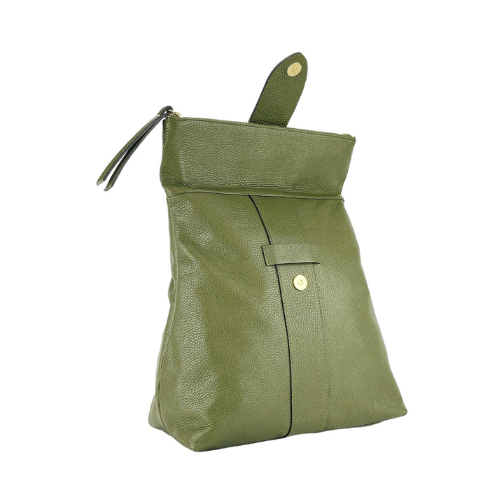 RB1021E | Soft women's backpack  with adjustable shoulder straps. Zipper and accessories in shiny gold metal - Green color-6