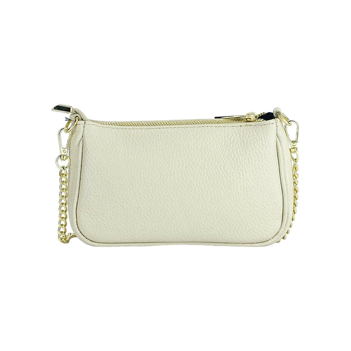 RB1022AB | Small bag in genuine leather Made in Italy with removable chain shoulder strap. Zipper closure and shiny gold metal accessories - Ivory color - Dimensions: 20 x 12 x 6 cm-5