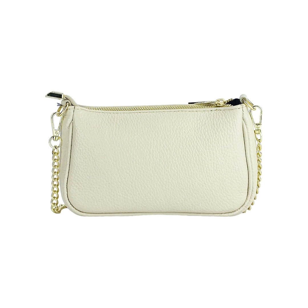 RB1022AB | Small bag in genuine leather Made in Italy with removable chain shoulder strap. Zipper closure and shiny gold metal accessories - Ivory color - Dimensions: 20 x 12 x 6 cm-Shangri-La Fashion