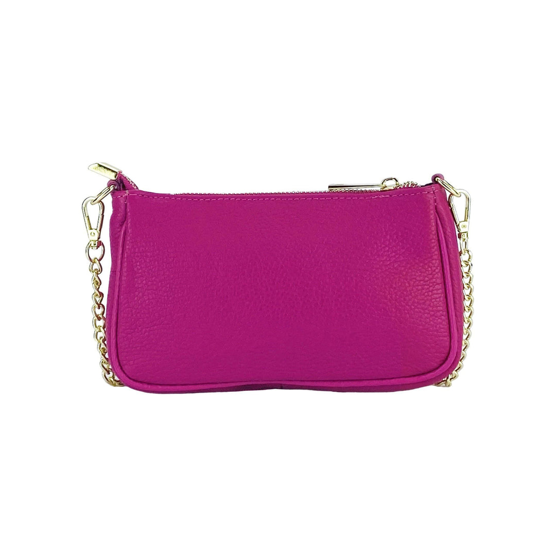 RB1022BE | Small bag in genuine leather Made in Italy with removable chain shoulder strap. Zipper closure and shiny gold metal accessories - Fuchsia color - Dimensions: 20 x 12 x 6 cm-Shangri-La Fashion