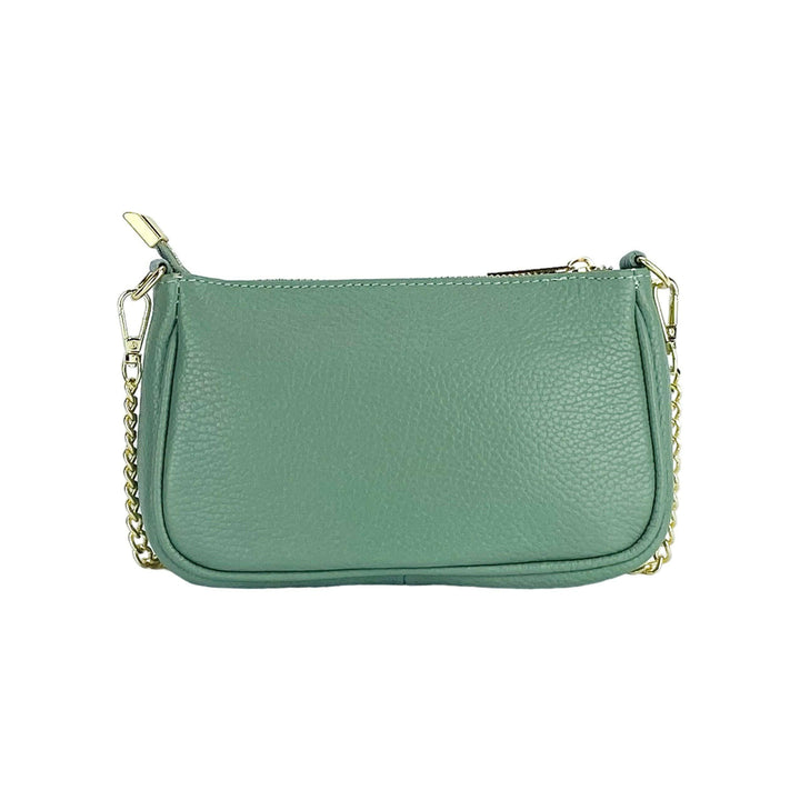 RB1022BF | Small bag in genuine leather Made in Italy with removable chain shoulder strap. Zipper closure and shiny gold metal accessories - Mint color - Dimensions: 20 x 12 x 6 cm-Shangri-La Fashion