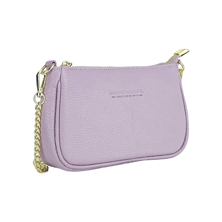 RB1022CI | Small bag in genuine leather Made in Italy with removable chain shoulder strap. Zipper closure and shiny gold metal accessories - Lilac color - Dimensions: 20 x 12 x 6 cm-Shangri-La Fashion