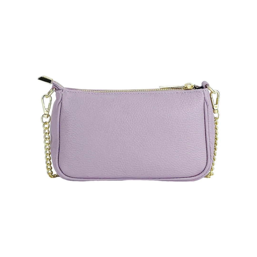 RB1022CI | Small bag in genuine leather Made in Italy with removable chain shoulder strap. Zipper closure and shiny gold metal accessories - Lilac color - Dimensions: 20 x 12 x 6 cm-4