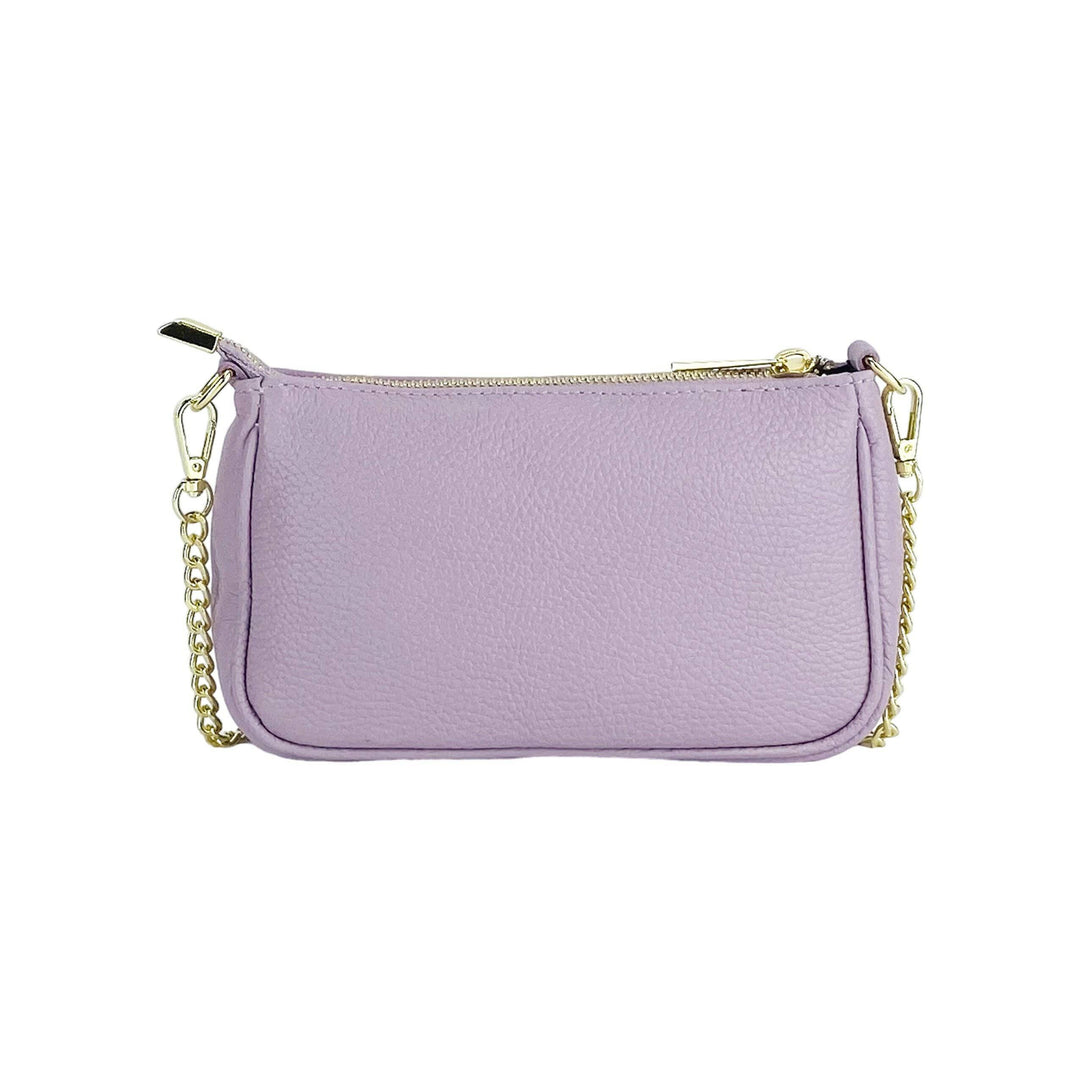 RB1022CI | Small bag in genuine leather Made in Italy with removable chain shoulder strap. Zipper closure and shiny gold metal accessories - Lilac color - Dimensions: 20 x 12 x 6 cm-Shangri-La Fashion