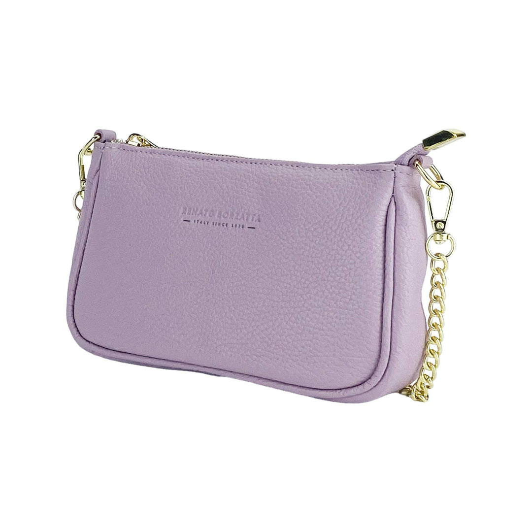 RB1022CI | Small bag in genuine leather Made in Italy with removable chain shoulder strap. Zipper closure and shiny gold metal accessories - Lilac color - Dimensions: 20 x 12 x 6 cm-Shangri-La Fashion