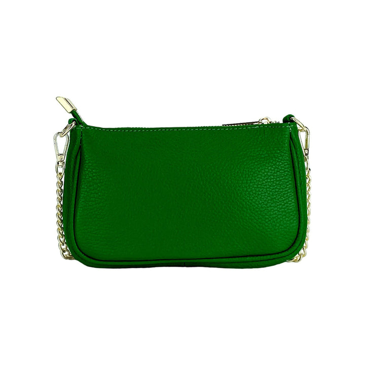 RB1022E | Small bag in genuine leather Made in Italy with removable chain shoulder strap. Zipper closure and shiny gold metal accessories - Green color - Dimensions: 20 x 12 x 6 cm-Shangri-La Fashion