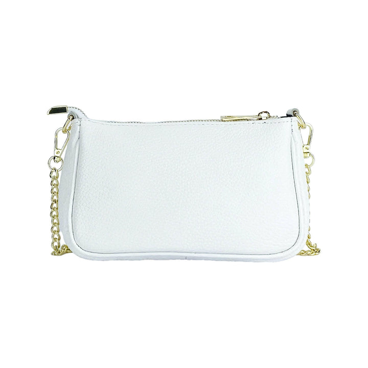 RB1022W | Small bag in genuine leather Made in Italy with removable chain shoulder strap. Zipper closure and accessories in shiny gold metal - White color - Dimensions: 20 x 12 x 6 cm-4