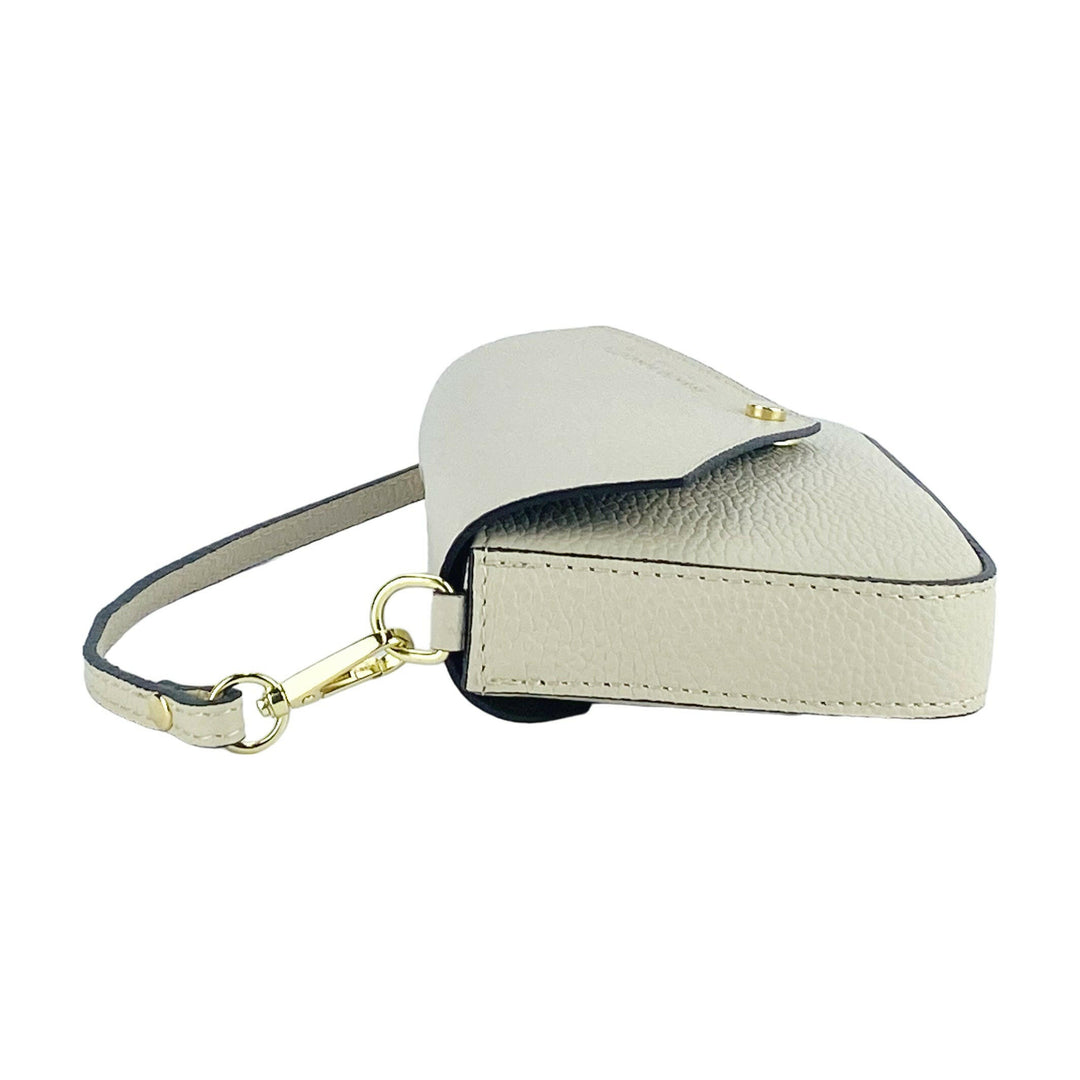 RB1023AB | Small Shoulder Bag with Removable Chain Shoulder Strap in Genuine Leather Made in Italy. Closing flap. Polished Gold metal accessories - Ivory color - Dimensions: 22 x 12 x 3 cm-3