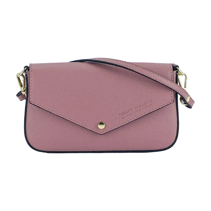 RB1023AZ | Small Shoulder Bag with Removable Chain Shoulder Strap in Genuine Leather Made in Italy. Closing flap. Shiny Gold metal accessories - Antique Pink color - Dimensions: 22 x 12 x 3 cm-Shangri-La Fashion