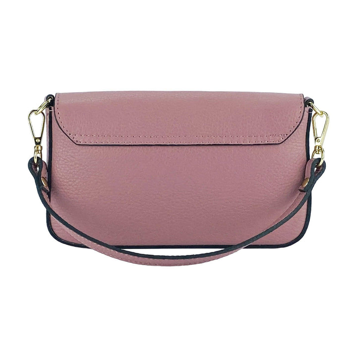 RB1023AZ | Small Shoulder Bag with Removable Chain Shoulder Strap in Genuine Leather Made in Italy. Closing flap. Shiny Gold metal accessories - Antique Pink color - Dimensions: 22 x 12 x 3 cm-Shangri-La Fashion