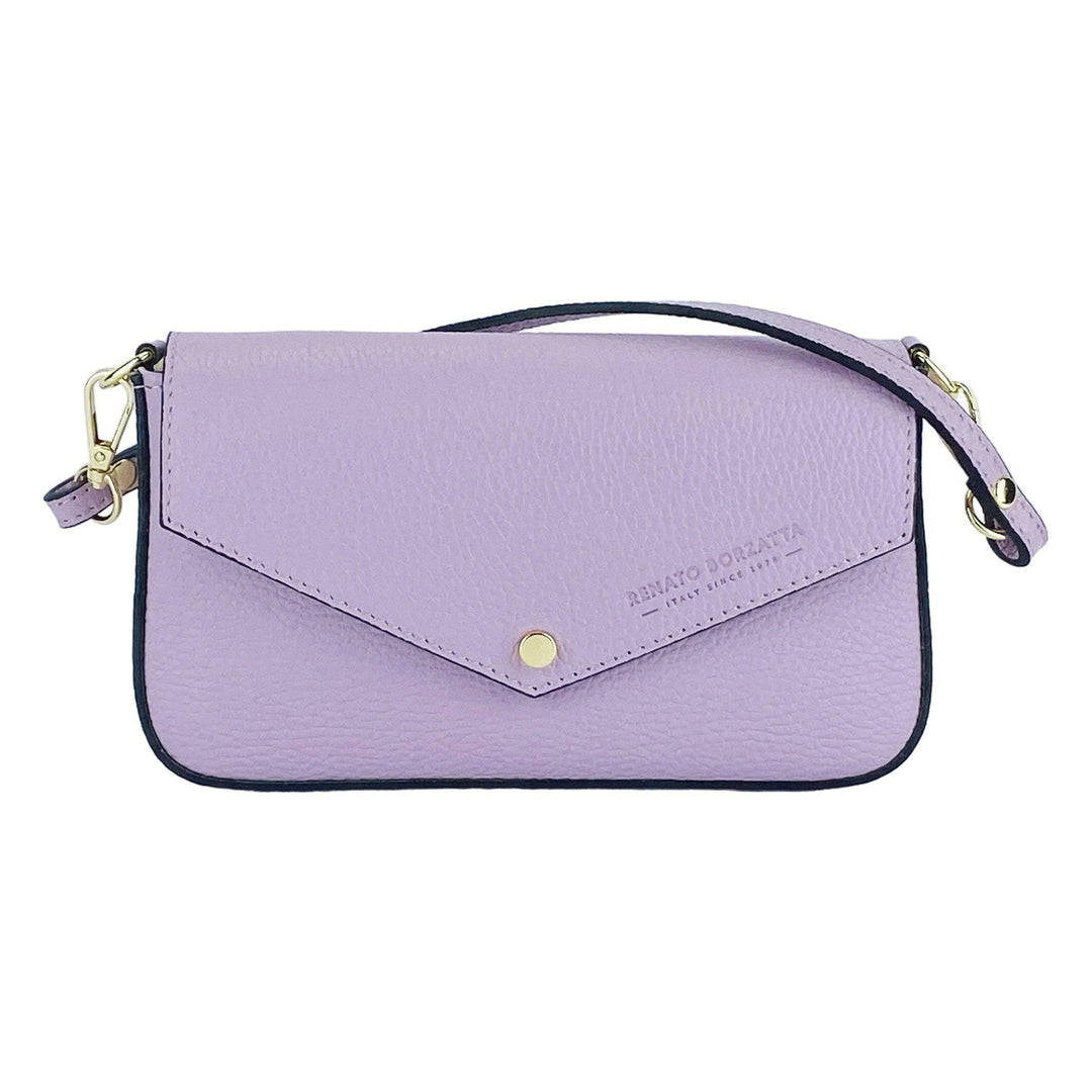 RB1023CI | Small Shoulder Bag with Removable Chain Shoulder Strap in Genuine Leather Made in Italy. Closing flap. Polished Gold metal accessories - Lilac color - Dimensions: 22 x 12 x 3 cm-Shangri-La Fashion