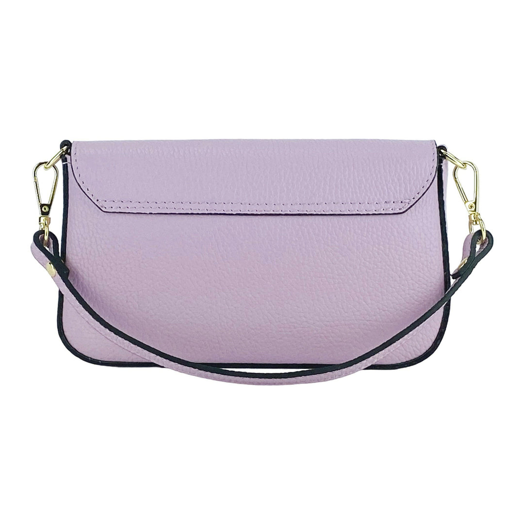 RB1023CI | Small Shoulder Bag with Removable Chain Shoulder Strap in Genuine Leather Made in Italy. Closing flap. Polished Gold metal accessories - Lilac color - Dimensions: 22 x 12 x 3 cm-4