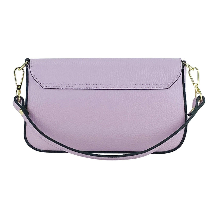 RB1023CI | Small Shoulder Bag with Removable Chain Shoulder Strap in Genuine Leather Made in Italy. Closing flap. Polished Gold metal accessories - Lilac color - Dimensions: 22 x 12 x 3 cm-Shangri-La Fashion