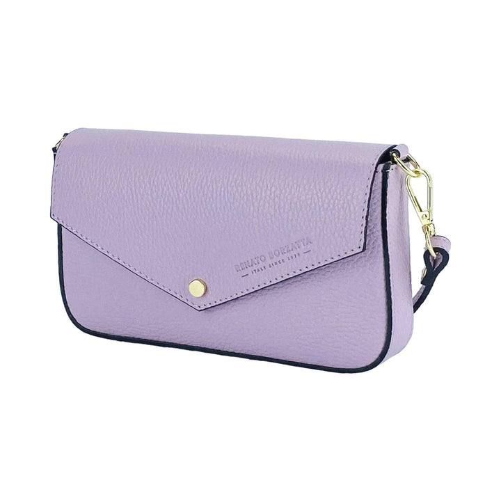 RB1023CI | Small Shoulder Bag with Removable Chain Shoulder Strap in Genuine Leather Made in Italy. Closing flap. Polished Gold metal accessories - Lilac color - Dimensions: 22 x 12 x 3 cm-Shangri-La Fashion