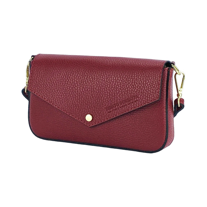 RB1023V | Small Shoulder Bag with Removable Chain Shoulder Strap in Genuine Leather Made in Italy. Closing flap. Polished Gold metal accessories - Red color - Dimensions: 22 x 12 x 3 cm-0