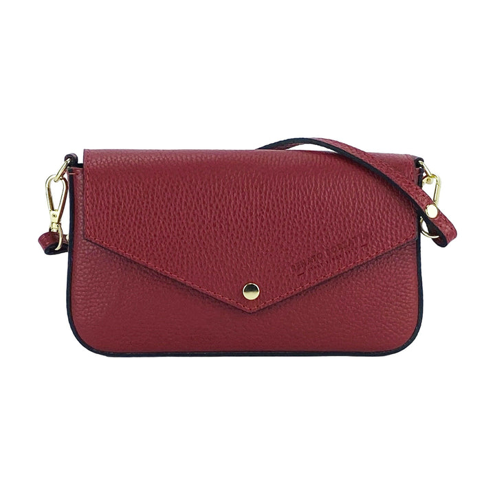 RB1023V | Small Shoulder Bag with Removable Chain Shoulder Strap in Genuine Leather Made in Italy. Closing flap. Polished Gold metal accessories - Red color - Dimensions: 22 x 12 x 3 cm-1