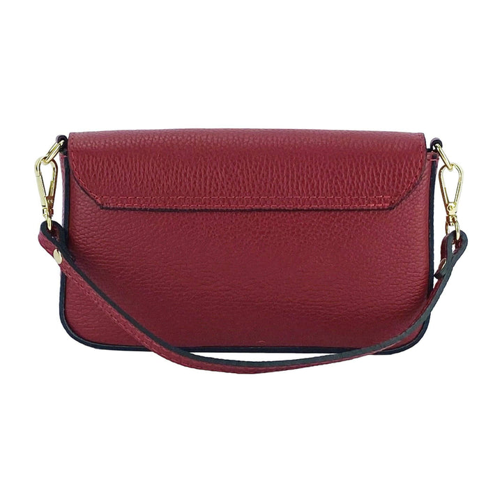 RB1023V | Small Shoulder Bag with Removable Chain Shoulder Strap in Genuine Leather Made in Italy. Closing flap. Polished Gold metal accessories - Red color - Dimensions: 22 x 12 x 3 cm-Shangri-La Fashion